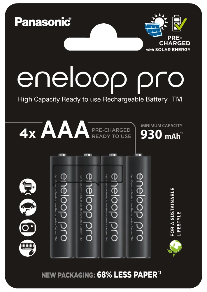 R03 / AAA Panasonic Eneloop PRO NOVÉ Ni-MH 930mAh BK-4HCDE/4BE batérie (blister) - 4 články