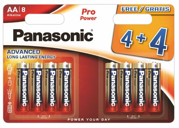 Alkalické batérie Panasonic PRO Poer AA LR6 balené v blistroch po 8 pohárov