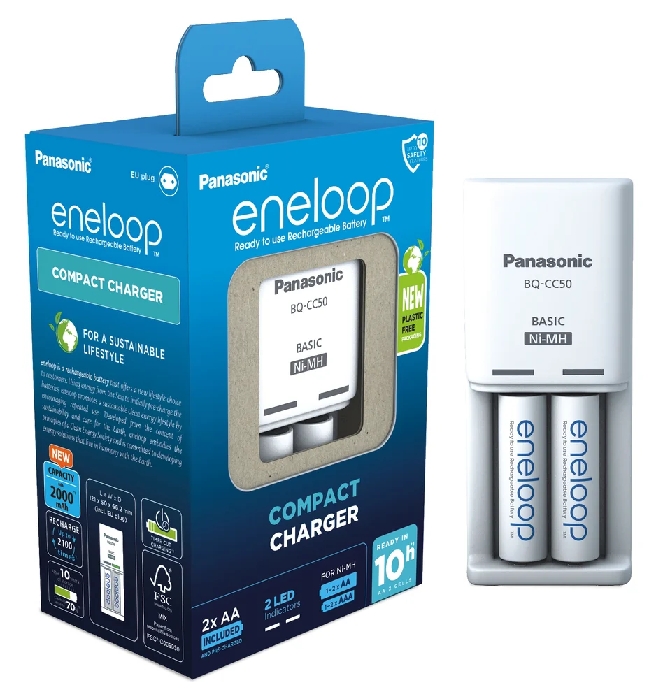 Nabíjacia Ni-MH batéria Panasonic Eneloop BQ-CC50 + 2 x R6/AA Eneloop 2000mAh BK-3MCDE