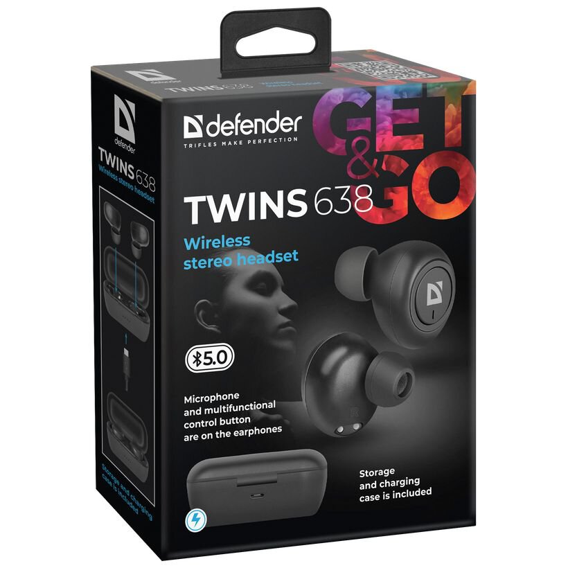 Беспроводные наушники defender twins 638 черный tws bluetooth обзор