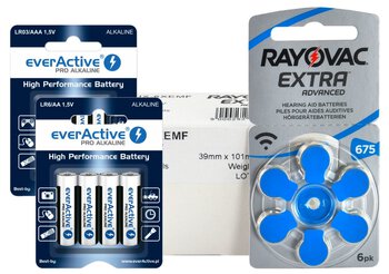 120 x baterie do aparatów słuchowych Rayovac Extra Advanced 675 + 4xLR6 + 4xLR03 everActive Pro Alkaline