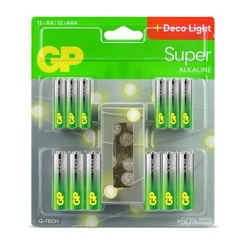 24 x baterie: 12 x AA / LR6, 12 x AAA / LR03 GP Super Alkaline + łańcuch LED 2m 24 x baterie: 12 x AA / LR6, 12 x AAA / LR03 GP Super Alkaline + łańcuch LED 2m