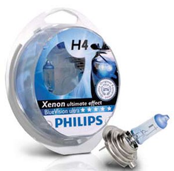 2x Philips H4 Blue Vision Ultra  Xenon Effect