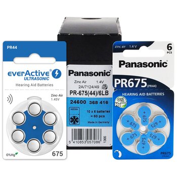 60 x baterie do aparatów słuchowych Panasonic 675 / PR675 / PR44 + 6 x everActive ULTRASONIC 675