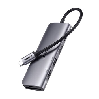 Adapter hub USB-C 6w1 Ugreen CM195 15214 2x USB 3.0 + HDMI + USB-C + czytnik kart SD i micro SD Adapter hub USB-C 6w1 Ugreen CM195 15214 2x USB 3.0 + HDMI + USB-C + czytnik kart SD i micro SD