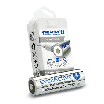 Akumulator everActive 18500 3,7V Li-ion 2100mAh USB-C z zabezpieczeniem BOX
