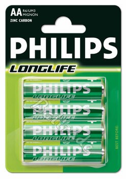 4 x bateria cynkowo-węglowa Philips LongLife R6 AA (blister)