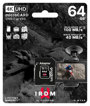 Karta pamięci microSD (microSDXC) GOODRAM 64GB IRDM M3AA V30 U3 + adapter SD Karta pamięci microSD (microSDXC) GOODRAM 64GB IRDM M3AA V30 U3 + adapter SD
