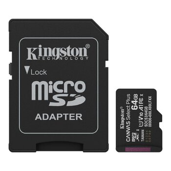 Karta pamięci microSD (microSDXC) Kingston 64GB Canvas Select Plus 100MB/s UHS-I U1 class 10 V10 A1 + adapter Karta pamięci microSD (microSDXC) Kingston 64GB Canvas Select Plus 100MB/s UHS-I U1 class 10 V10 A1 + adapter