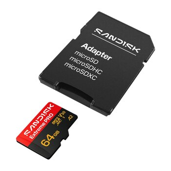Karta pamięci SanDisk microSD / microSDXC 64GB Extreme PRO 200MBs / 90MB/s UHS-I U3 V30 A2 Karta pamięci SanDisk microSD / microSDXC 64GB Extreme PRO 200MBs / 90MB/s UHS-I U3 V30 A2