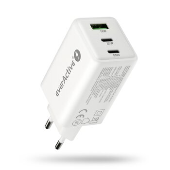 Ładowarka sieciowa everActive GaN SC-655Q z gniazdem USB oraz 2x USB-C PD PPS QC4+ 65W Ładowarka sieciowa everActive GaN SC-655Q z gniazdem USB oraz 2x USB-C PD PPS QC4+ 65W