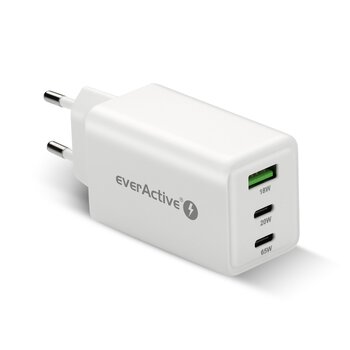 Ładowarka sieciowa everActive GaN SC-655Q z gniazdem USB oraz 2x USB-C PD PPS QC4+ 65W Ładowarka sieciowa everActive GaN SC-655Q z gniazdem USB oraz 2x USB-C PD PPS QC4+ 65W