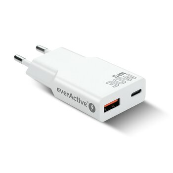 Ładowarka sieciowa everActive GaN SUPER SLIM SC-380Q z gniazdem USB QC3.0 oraz USB-C PD 30W Ładowarka sieciowa everActive GaN SUPER SLIM SC-380Q z gniazdem USB QC3.0 oraz USB-C PD 30W
