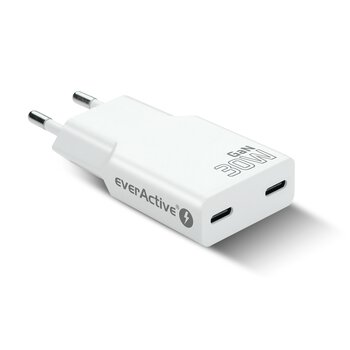 Ładowarka sieciowa everActive GaN SUPER SLIM SC-385Q z dwoma gniazdami USB-C PD 30W Ładowarka sieciowa everActive GaN SUPER SLIM SC-385Q z dwoma gniazdami USB-C PD 30W