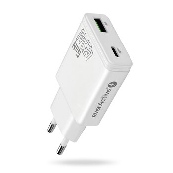 Ładowarka sieciowa everActive GaN SUPER SLIM SC-460Q z gniazdem USB QC3.0 oraz USB-C PD 45W Ładowarka sieciowa everActive GaN SUPER SLIM SC-460Q z gniazdem USB QC3.0 oraz USB-C PD 45W