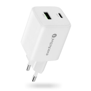 Ładowarka sieciowa everActive GaN SC-450Q z gniazdem USB oraz USB-C PD PPS QC4+ 45W