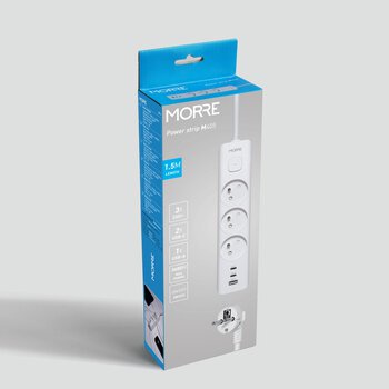 Listwa zasilająca MORRE M405 – 3 gniazda, USB-A 12W, 2x USB-C 12W, 1,5 m Listwa zasilająca MORRE M405 – 3 gniazda, USB-A 12W, 2x USB-C 12W, 1,5 m