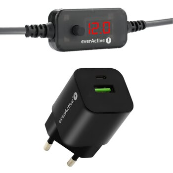 Uniwersalny zasilacz, selektor napięcia USB-C PD - DC 5V, 9V, 12V, 15V, 20V everActive AD-PD65 + ładowarka SC-390QB 30W Uniwersalny zasilacz, selektor napięcia USB-C PD - DC 5V, 9V, 12V, 15V, 20V everActive AD-PD65 + ładowarka SC-390QB 30W