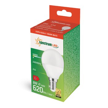 Żarówka LED 8W E14 KULKA CIEPŁA SPECTRUM WOJ14215 Żarówka LED 8W E14 KULKA CIEPŁA SPECTRUM WOJ14215