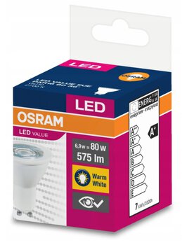 Żarówka LED OSRAM GU10 6.5W LED VALUE Biała Ciepła 2700k (kąt świecenia 36 stopni)
