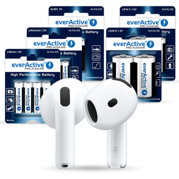 Zestaw everActive Pro Alkaline- 1152szt LR6, 576szt LR03, 96szt LR14, 96szt LR20, 40szt 6LR61+ słuchawki Apple AirPods 4