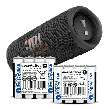 Zestaw everActive Pro Alkaline - 960szt LR6 / AA, 480szt LR03 / AAA + głośnik JBL Flip 6