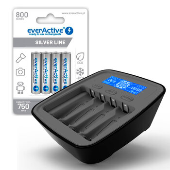 ZESTAW Ładowarka akumulatorków Ni-MH everActive NC-1000M v2 + 4x akum everActive R03/AAA Ni-MH 800 mAh ZESTAW Ładowarka akumulatorków Ni-MH everActive NC-1000M v2 + 4x akum everActive R03/AAA Ni-MH 800 mAh