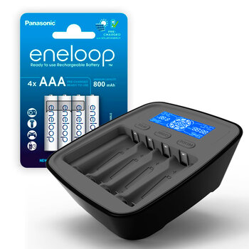 ZESTAW Ładowarka akumulatorków Ni-MH everActive NC-1000M v2 + 4x Akumulatorki R03 / AAA Panasonic Eneloop 800mAh ZESTAW Ładowarka akumulatorków Ni-MH everActive NC-1000M v2 + 4x Akumulatorki R03 / AAA Panasonic Eneloop 800mAh